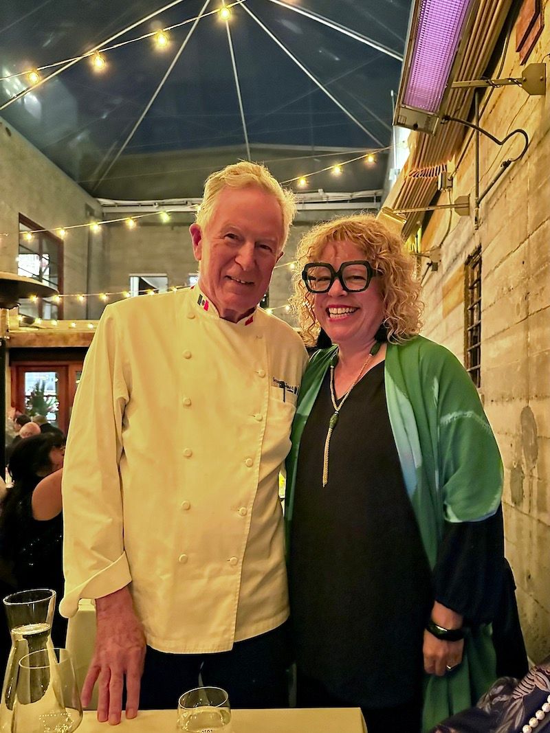 Marcia Gagliardi and chef Jeremiah Tower on the patio at Foreign Cinema.