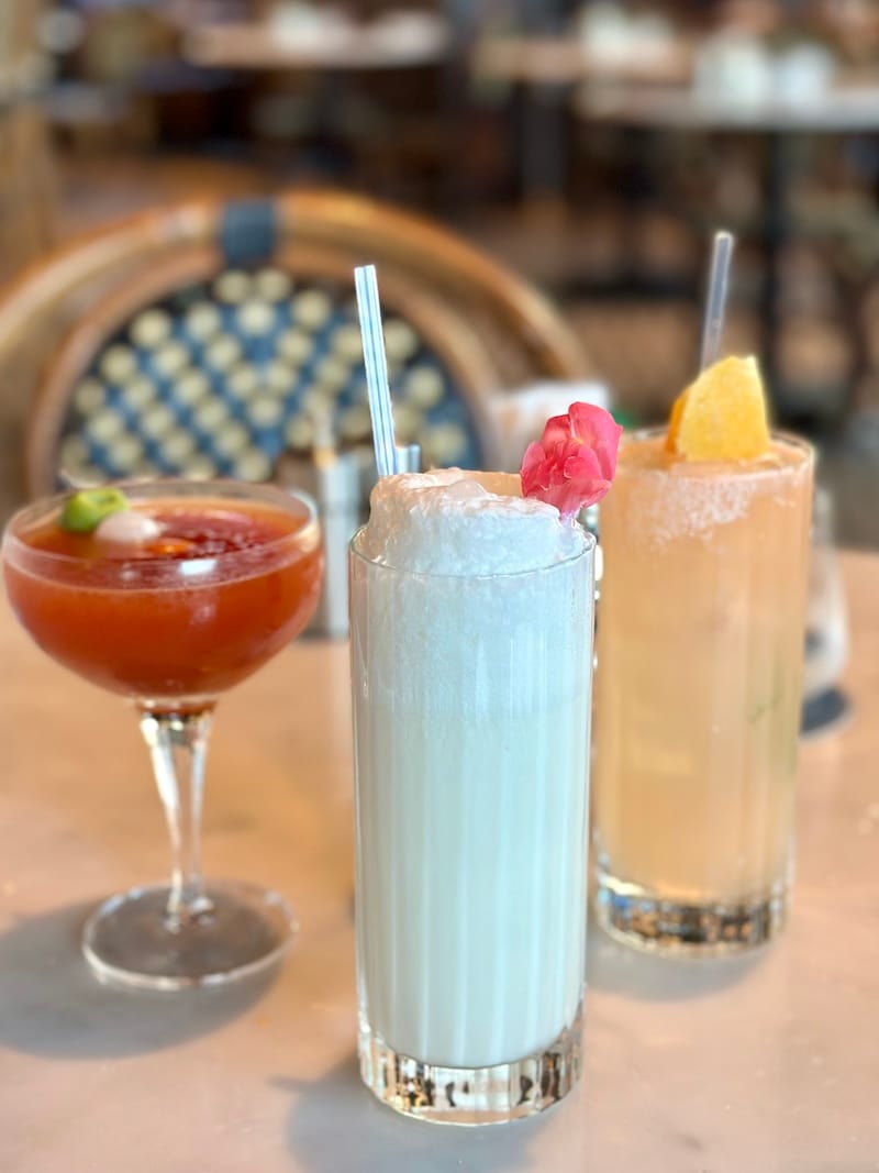 A Bloody Mary, Last Word fizz, and Paloma for brunch at La Connessa. Photo: © tablehopper.com.
