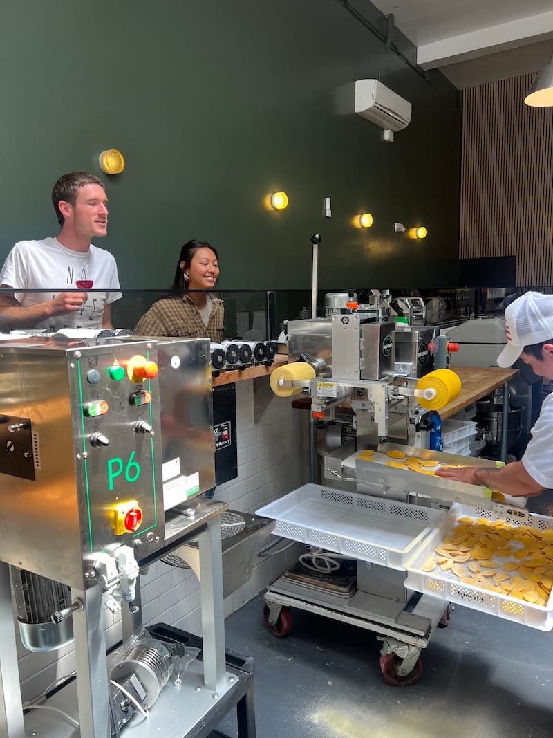 A sneak peek of the production at Pasta Supply Co. Mission; they’re busy stocking the retail case for their soft opening this week. Photo courtesy of Anthony Strong.