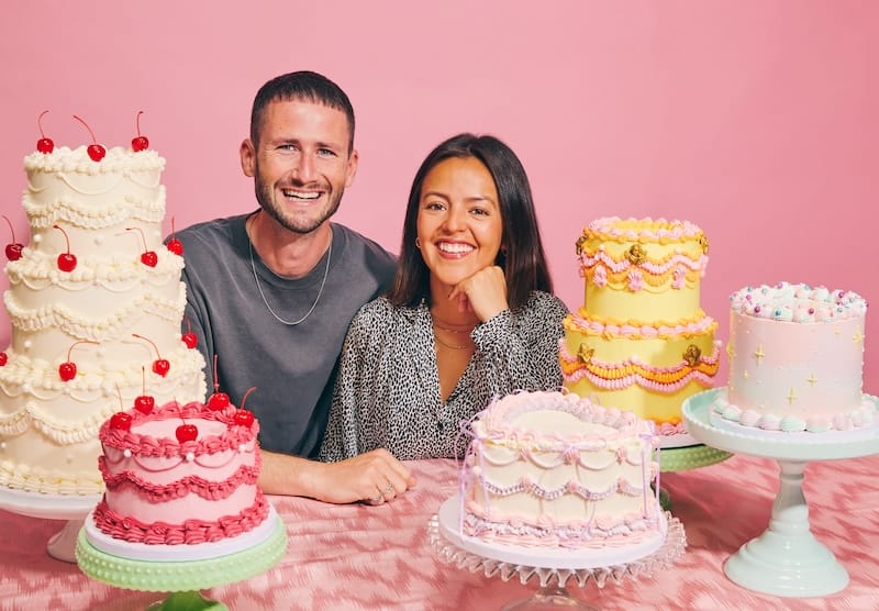 Sean and Laura Myles of Knees Up Cakery, with some of their colorful and eye-catching creations. Photo: Andria Lo.