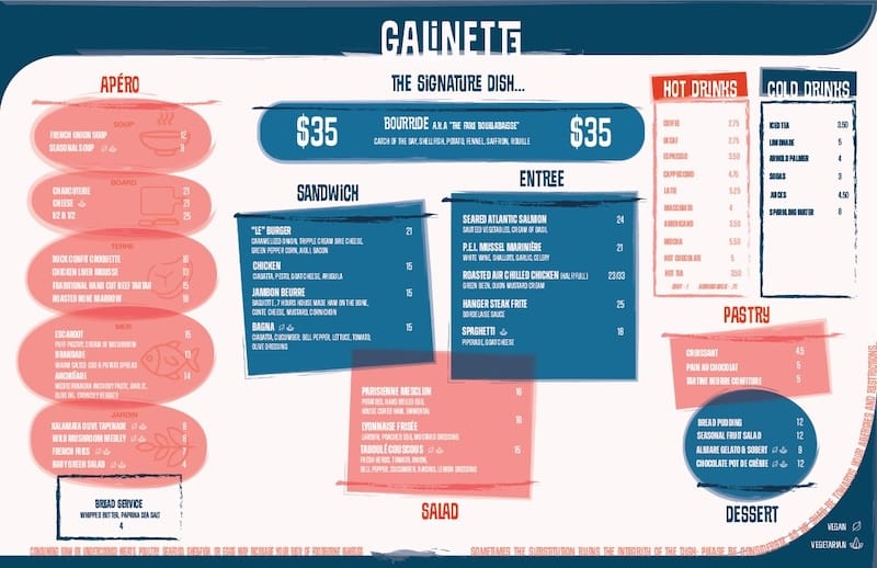 The opening menu at Galinette. 