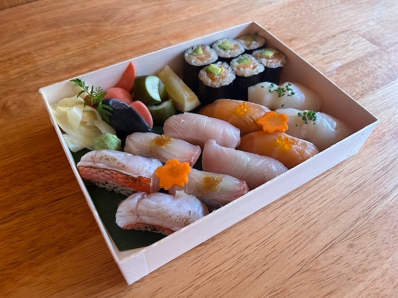 10-piece nigiri and maki box for takeout from the new Aji Kiji. Photo courtesy of Aji Kiji.
