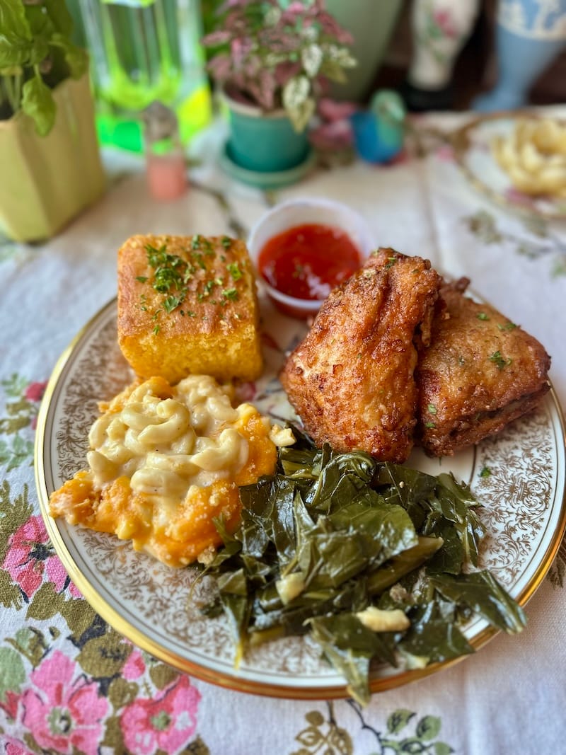 This is only two-thirds of my fried chicken meat and three from Brenda’s (I saved the third thigh and some of the sides for lunch). Photo: © tablehopper.com.