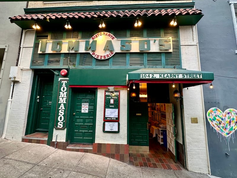 The fantastic exterior of Tommaso’s in North Beach (with its wood-carved address!). Photo: © tablehopper.com.