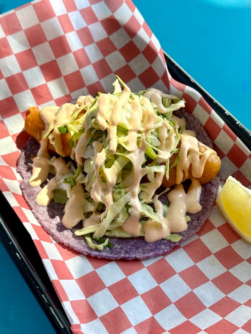 The top-notch Valencia fish taco at Al Carajo! Photo: © tablehopper.com.