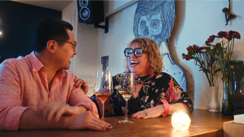 Drinking bubbles with my beloved Vinny Eng at the bar at 20 Spot. Still image from New Chapter Creative Studio.