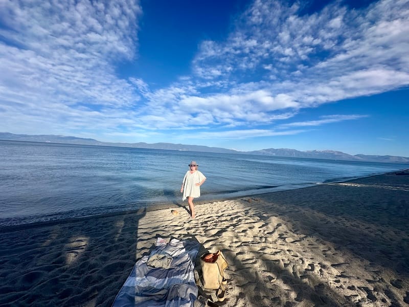 Thanks to a kind stranger who took this picture of me in the last sliver of sun at my favorite Lake Tahoe beach. Photo: © tablehopper.com.