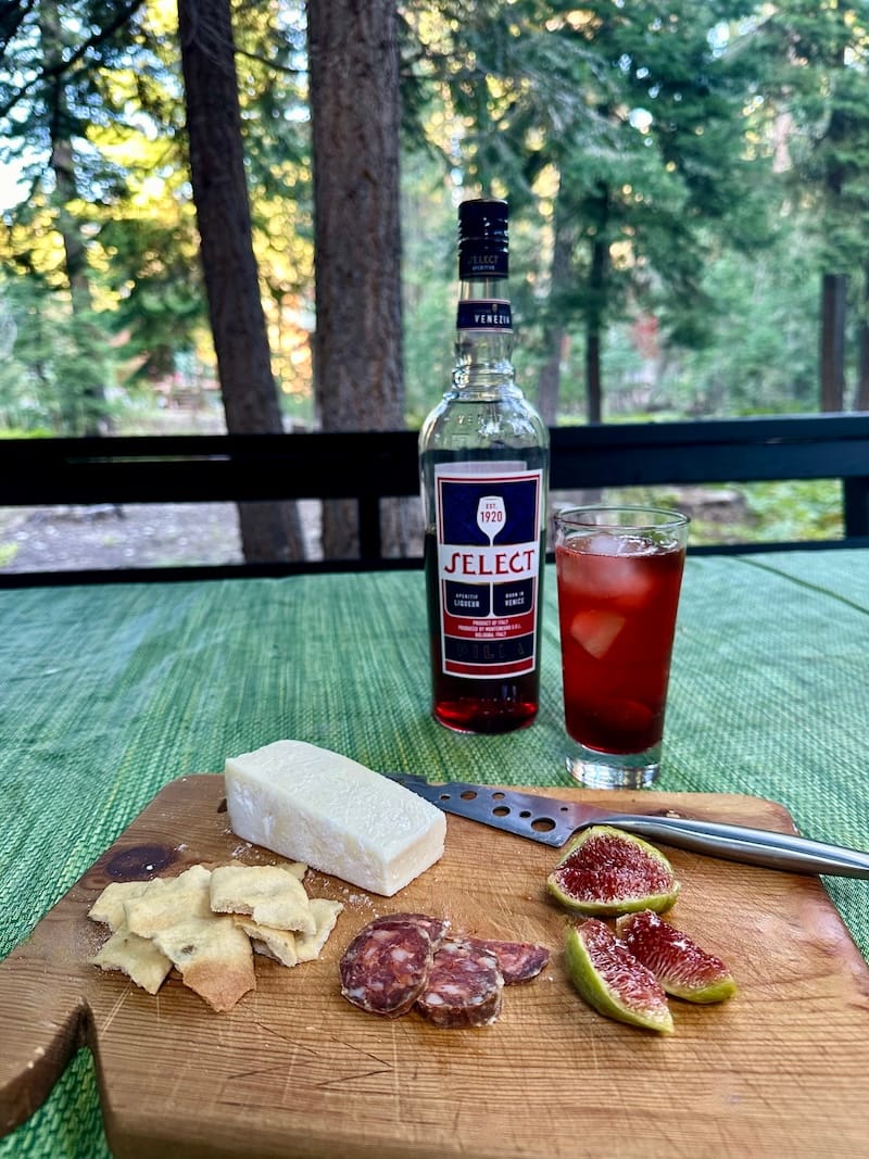 My post-beach aperitivo with Select on our cabin deck in Tahoe. Photo: © tablehopper.com.