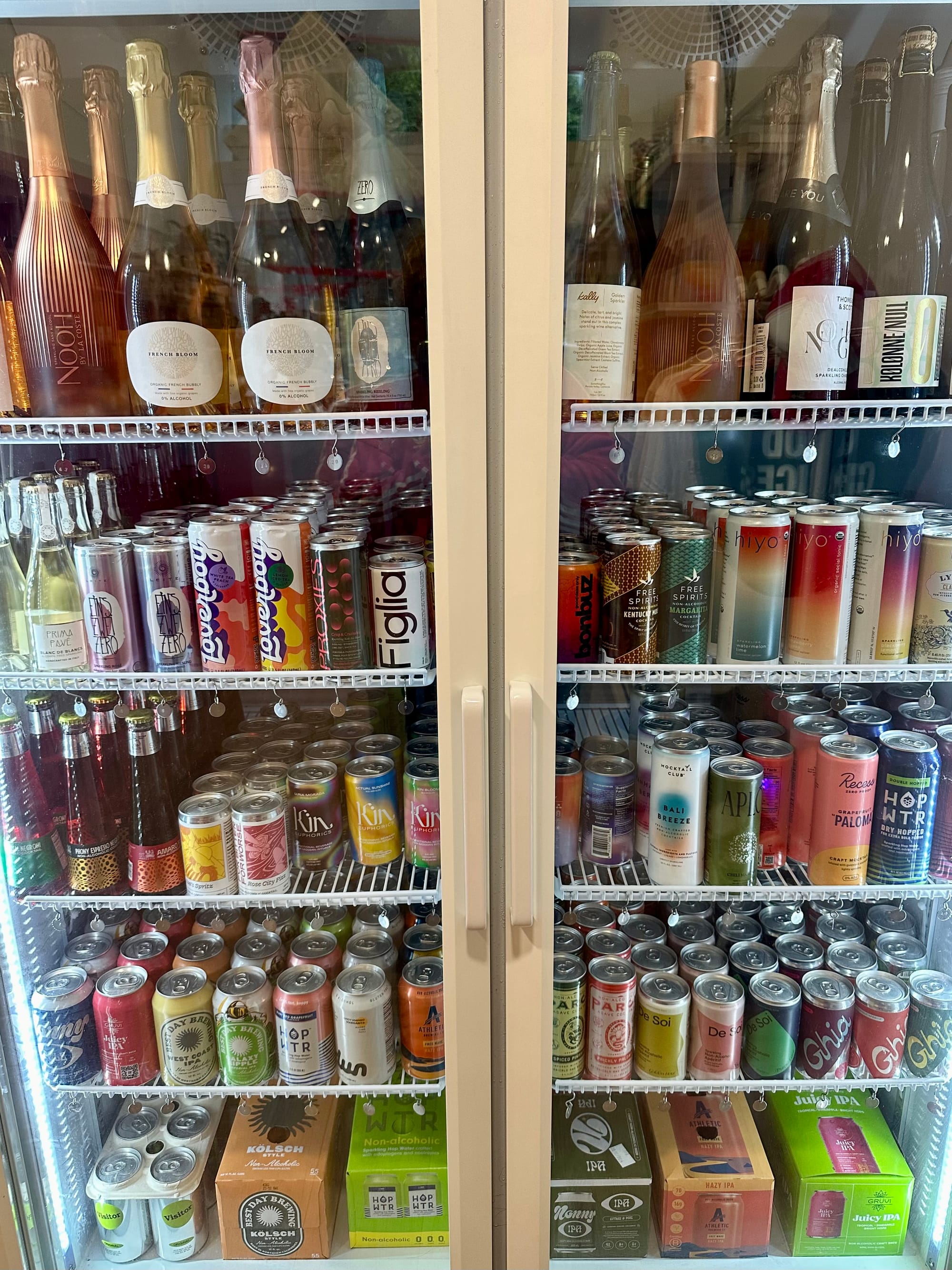 The fridge at The New Bar is full of single-serve N/A drinks. Photo: © tablehopper.com.