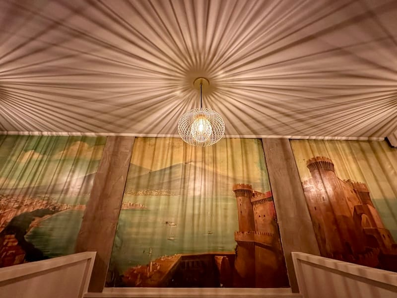 The new light fixtures over the booths at Tommaso’s. Photo: © tablehopper.com.