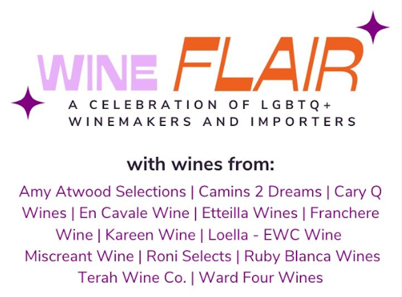 Wine Flair will feature wines from a host of LGBTQIA+ makers and importers from around the country. Image courtesy of The Vinguard. 