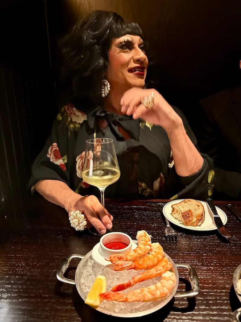 Serving prawns with the fabulous Juanita MORE! Photo: © tablehopper.com.