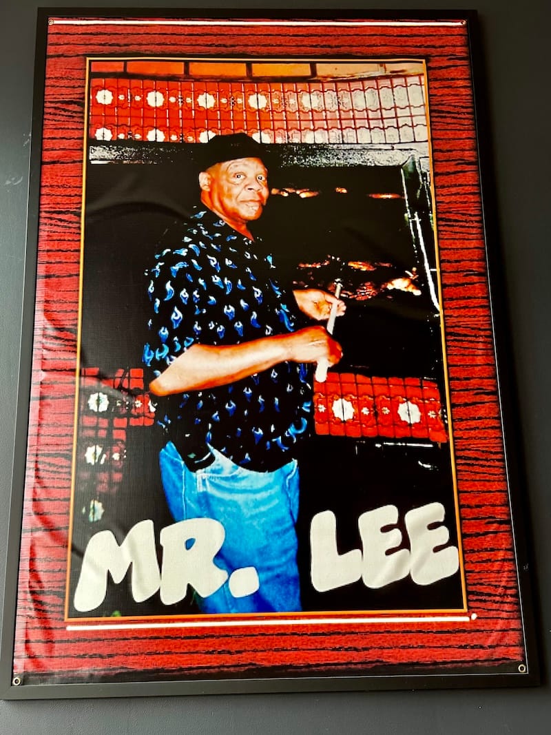 A picture of the late Mr. Lee hangs by the entrance to Let's Eat BBQ. Photo: © tablehopper.com.