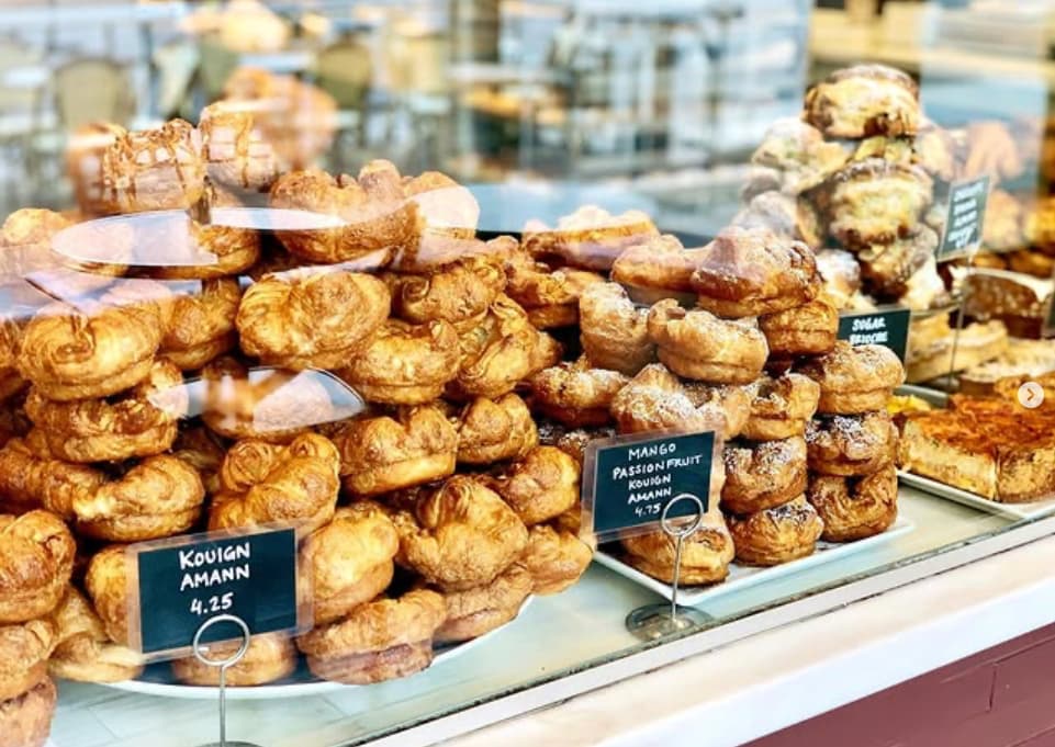 The pastry case filled with kouign amann at b. Patisserie. Instagram photo via @bpatisserie.