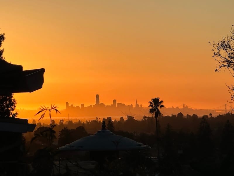 A magnificent sunset view of San Francisco from my friend’s place in Oakland. Photo: © tablehopper.com.